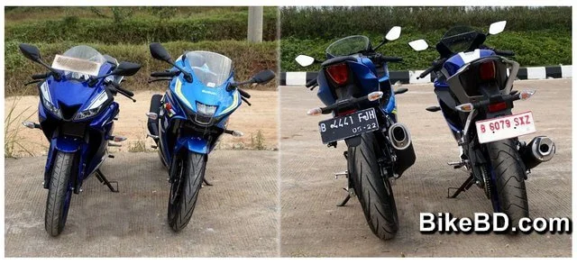 suzuki gsx r150 vs yamaha r15 v3 looks design comparison review